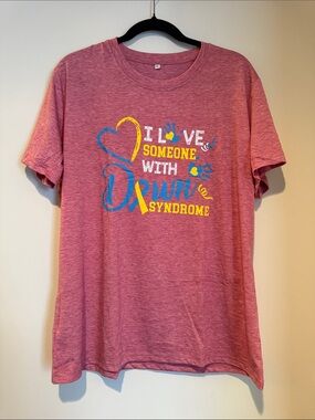 I Love Someone With Down Syndrome Graphic Tee - Pink Heather